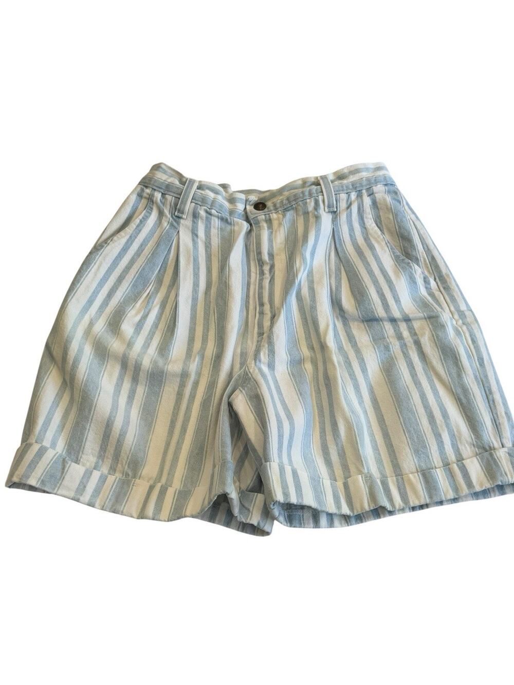 ⁠Vintage Vivaldi Striped High Waist Shorts Blue White Made USA Mom 80s 90s Sz 6⁠